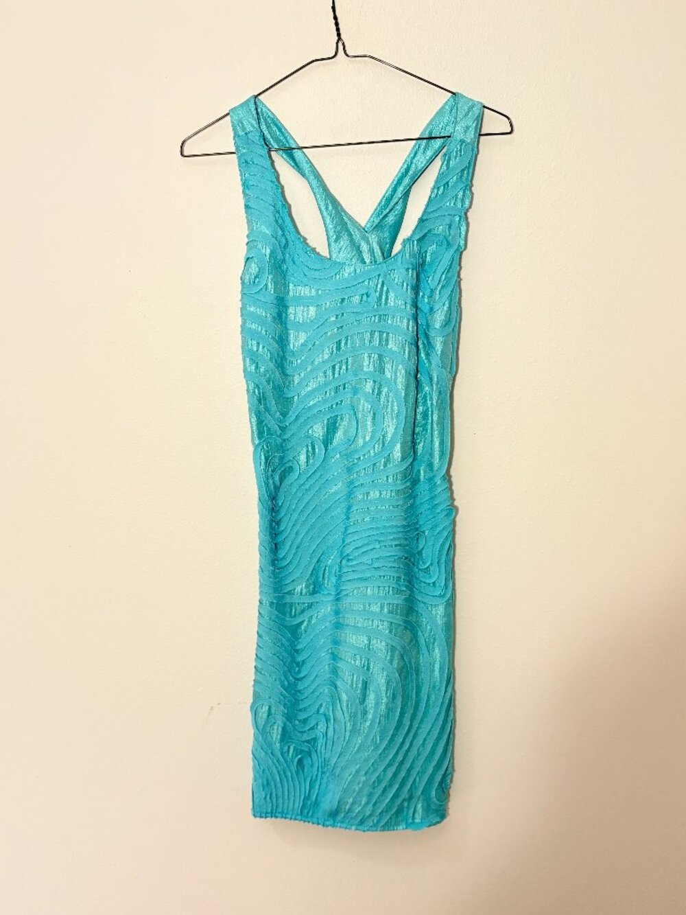 Samuel Dong Turquoise Burnout Velvet Swirl Racerback Dress Size L